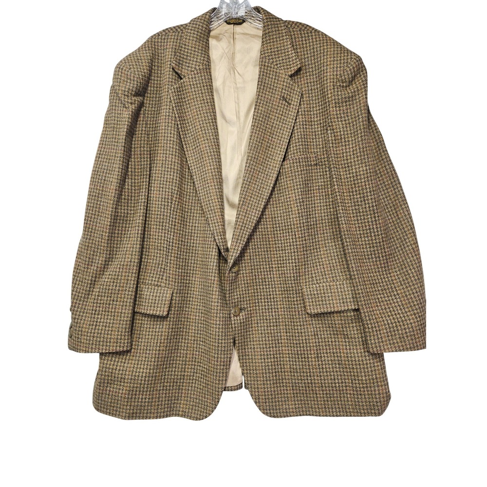 Strathmore Anderson-Little Mens Brown Houndstooth 100% Pure Wool Blazer 48-50 R